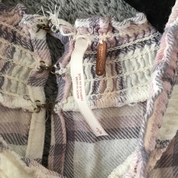 free People Plaid Ruffle Mock Neck Blouse- Sz Small - Picture 6 of 13